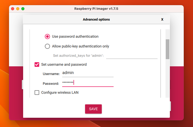 set ssh username and password